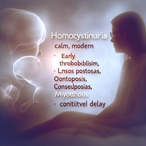 Homocistinuria: tromboembolismo temprano, dislocación, osteoporosis, crisis convulsivas,...