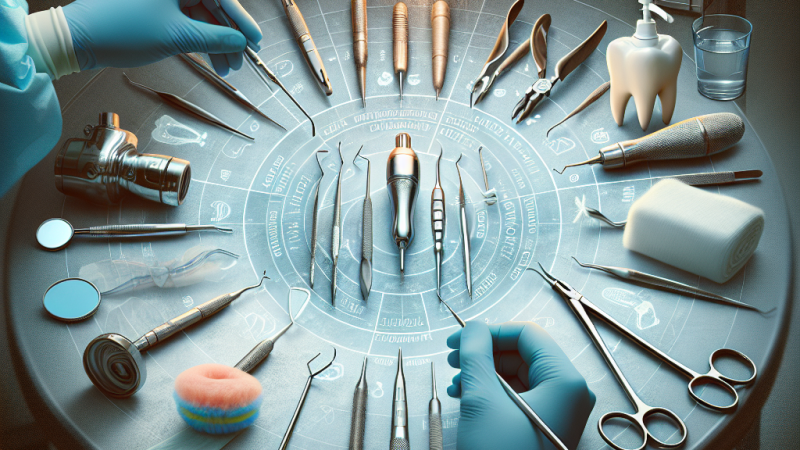 Limpieza, desinfección y esterilización del material odontológico: jeringa de anestesia con aguja de punción, instrumental rotatorio, espejo de exploración, pinza, fórceps y gasas