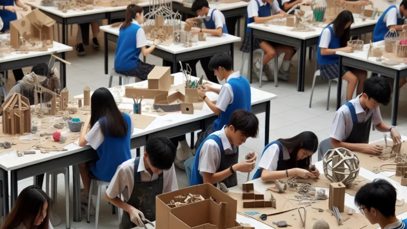 Propuesta para un taller en el liceo sobre la creación de espacios bidimensionales y tridimensionales con materiales como cartón, alambre y arcilla