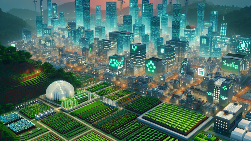Uso de tecnologías emergentes como la IA para la creación de planos y la biotecnología en la agricultura en una ciudad simulada ecológica en Minecraft